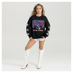 New York Giants Gameday Couture Women's Pure Victory Rhinestud Star-Sleeve Pullover Sweatshirt Black