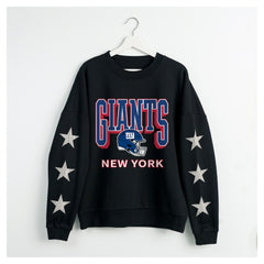 New York Giants Gameday Couture Women's Pure Victory Rhinestud Star-Sleeve Pullover Sweatshirt Black