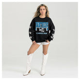 Carolina Panthers Gameday Couture Women's Pure Victory Rhinestud Star-Sleeve Pullover Sweatshirt Black
