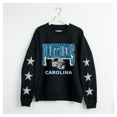 Carolina Panthers Gameday Couture Women's Pure Victory Rhinestud Star-Sleeve Pullover Sweatshirt Black