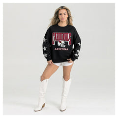 Arizona Cardinals Gameday Couture Women's Pure Victory Rhinestud Star-Sleeve Pullover Sweatshirt Black