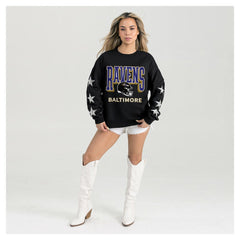 Baltimore Ravens Gameday Couture Women's Pure Victory Rhinestud Star-Sleeve Pullover Sweatshirt Black