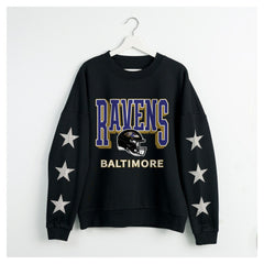 Baltimore Ravens Gameday Couture Women's Pure Victory Rhinestud Star-Sleeve Pullover Sweatshirt Black