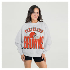 Cleveland Browns Gameday Couture Women's Fierce Focus Premium Oversized Fleece Pullover Sweatshirt Ash