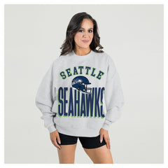Seattle Seahawks Gameday Couture Women's Fierce Focus Premium Oversized Fleece Pullover Sweatshirt Ash