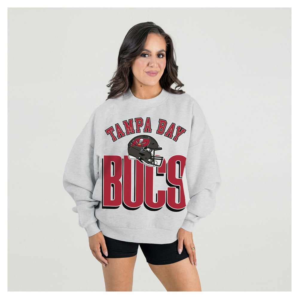 Tampa Bay Buccaneers Gameday Couture Women's Fierce Focus Premium Oversized Fleece Pullover Sweatshirt Ash
