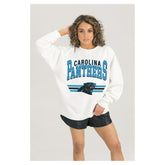 Carolina Panthers Gameday Couture Women's Swift Strike Premium Oversized Fleece Pullover Sweatshirt White