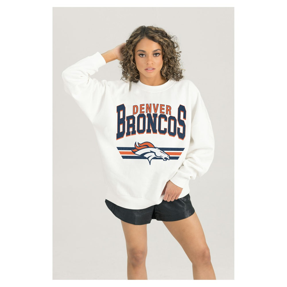Denver Broncos Gameday Couture Women's Swift Strike Premium Oversized Fleece Pullover Sweatshirt White