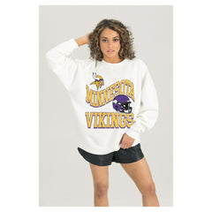 Minnesota Vikings Gameday Couture Women's Oversized Hard Earned Premium Fleece Pullover Sweatshirt White