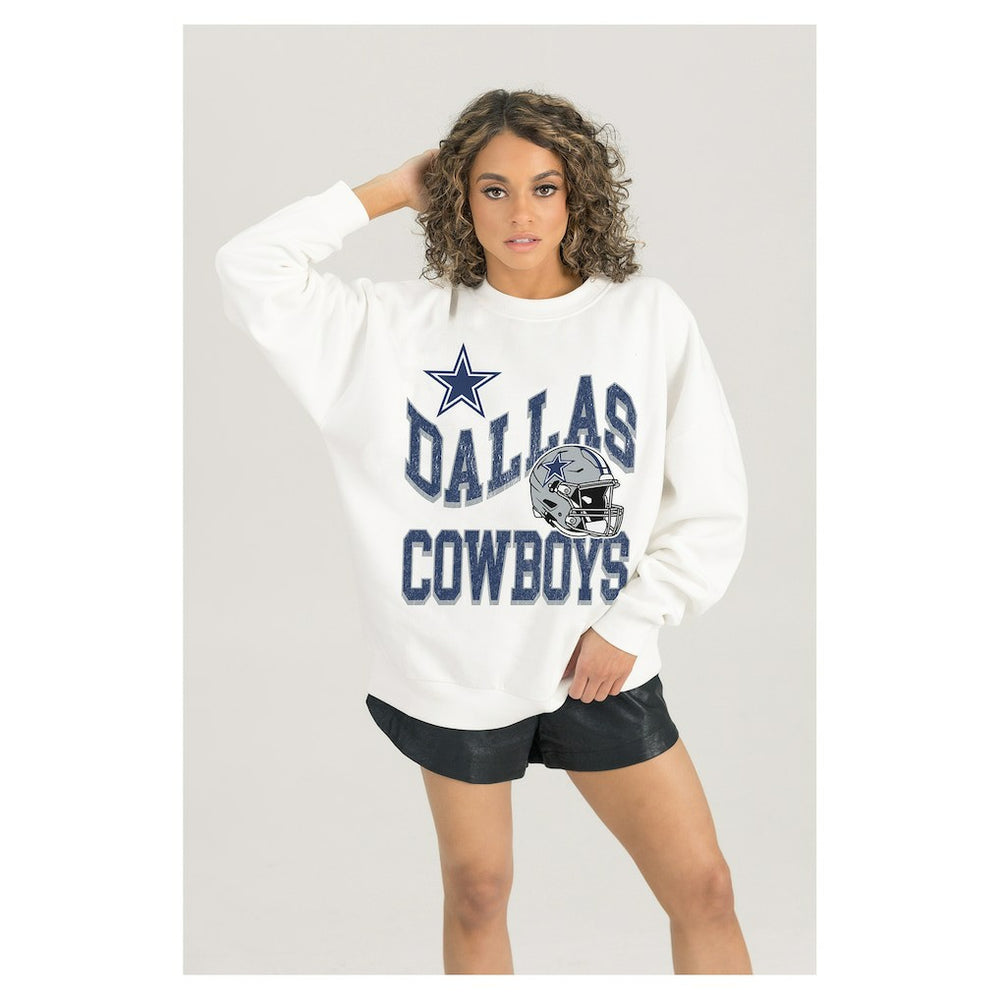 Dallas Cowboys Gameday Couture Women's Oversized Hard Earned Premium Fleece Pullover Sweatshirt White