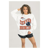 Denver Broncos Gameday Couture Women's Oversized Hard Earned Premium Fleece Pullover Sweatshirt White