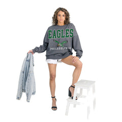 Philadelphia Eagles Gameday Couture Women's Bring Your Energy Oversized Premium Fleece Pullover Sweatshirt Charcoal