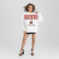 Cleveland Browns Gameday Couture Women's Classic Sunday Drives Oversized Premium Fleece Pullover Sweatshirt White
