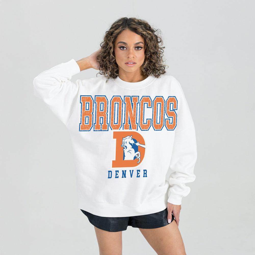 Denver Broncos Gameday Couture Women's Classic Sunday Drives Oversized Premium Fleece Pullover Sweatshirt White