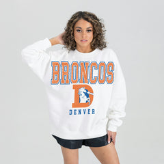 Denver Broncos Gameday Couture Women's Classic Sunday Drives Oversized Premium Fleece Pullover Sweatshirt White