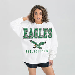Philadelphia Eagles Gameday Couture Women's Classic Sunday Drives Oversized Premium Fleece Pullover Sweatshirt White