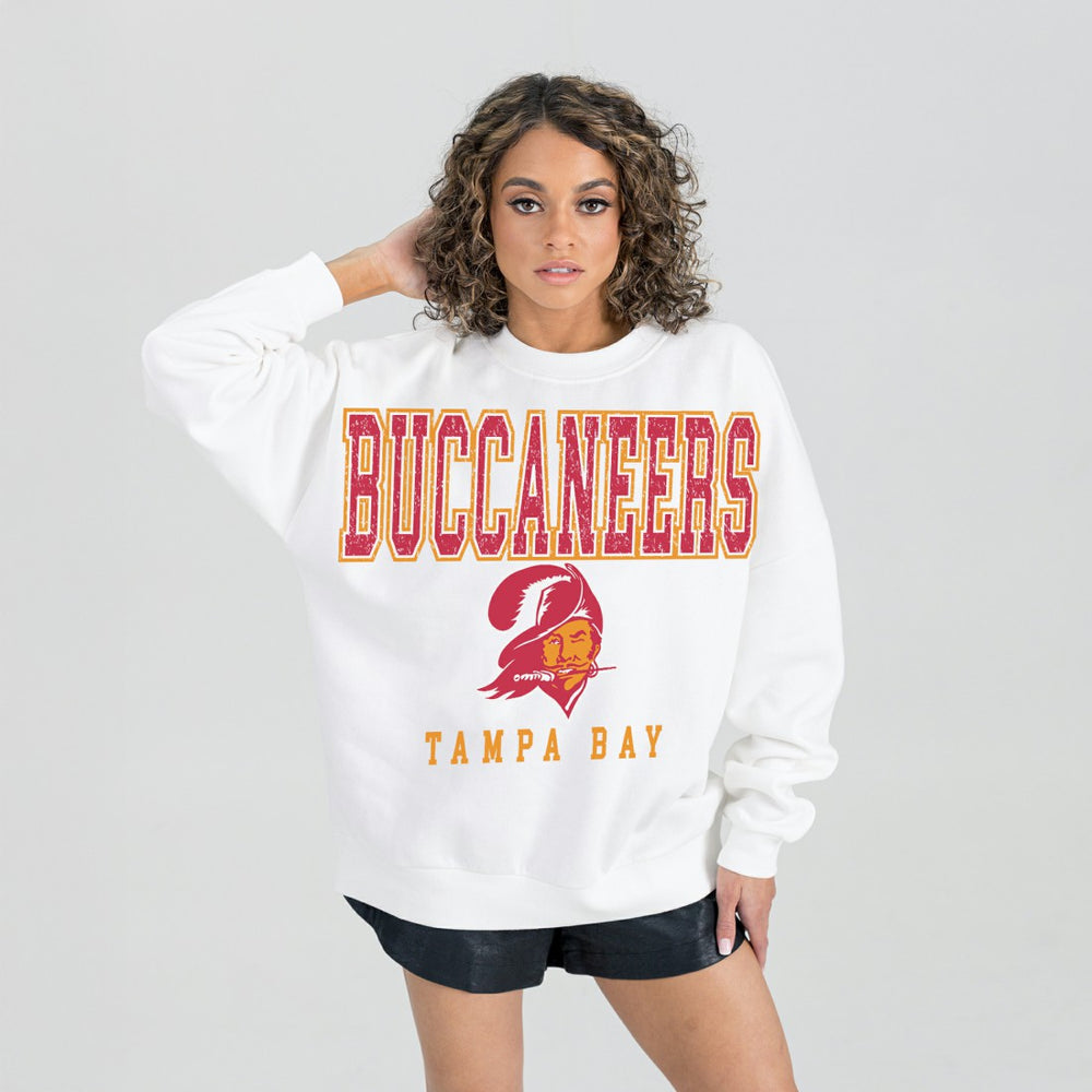 Tampa Bay Buccaneers Gameday Couture Women's Classic Sunday Drives Oversized Premium Fleece Pullover Sweatshirt White
