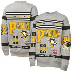 NHL Pittsburgh Penguins Mitchell & Ness Youth Allover Print Fleece Crewneck Sweatshirt - Heather Gray