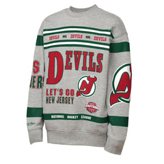 NHL New Jersey Devils Mitchell & Ness Youth Allover Print Fleece Crewneck Sweatshirt - Heather Gray
