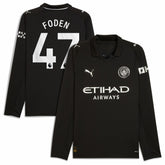Phil Foden Manchester City Away 2025/26 Replica Long Sleeve Player Jersey Black