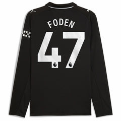 Phil Foden Manchester City Away 2025/26 Replica Long Sleeve Player Jersey Black