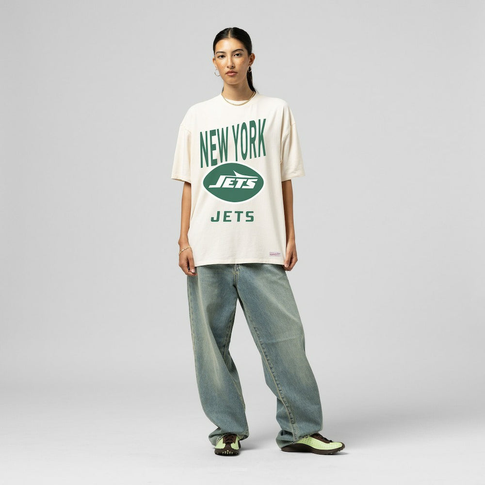 New York Jets Women's Logo Rise Boyfriend T-Shirt Cream