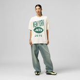 New York Jets Women's Logo Rise Boyfriend T-Shirt Cream