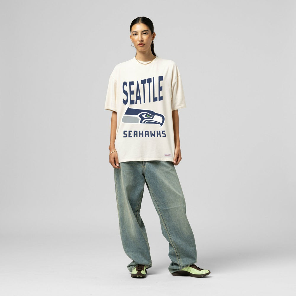 Seattle Seahawks Women's Logo Rise Boyfriend T-Shirt Cream