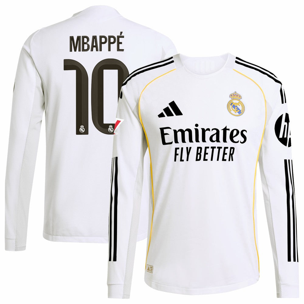 Kylian Mbappé Real Madrid 2025/26 Home Long Sleeve Player Jersey White sale