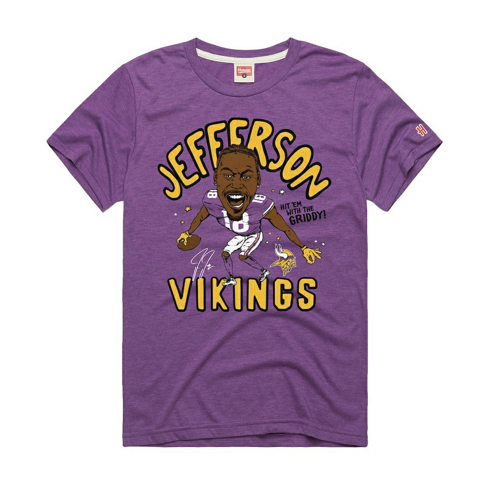 Justin Jefferson Minnesota Vikings Homage Unisex Caricature Player Graphic Tri-Blend T-Shirt Purple