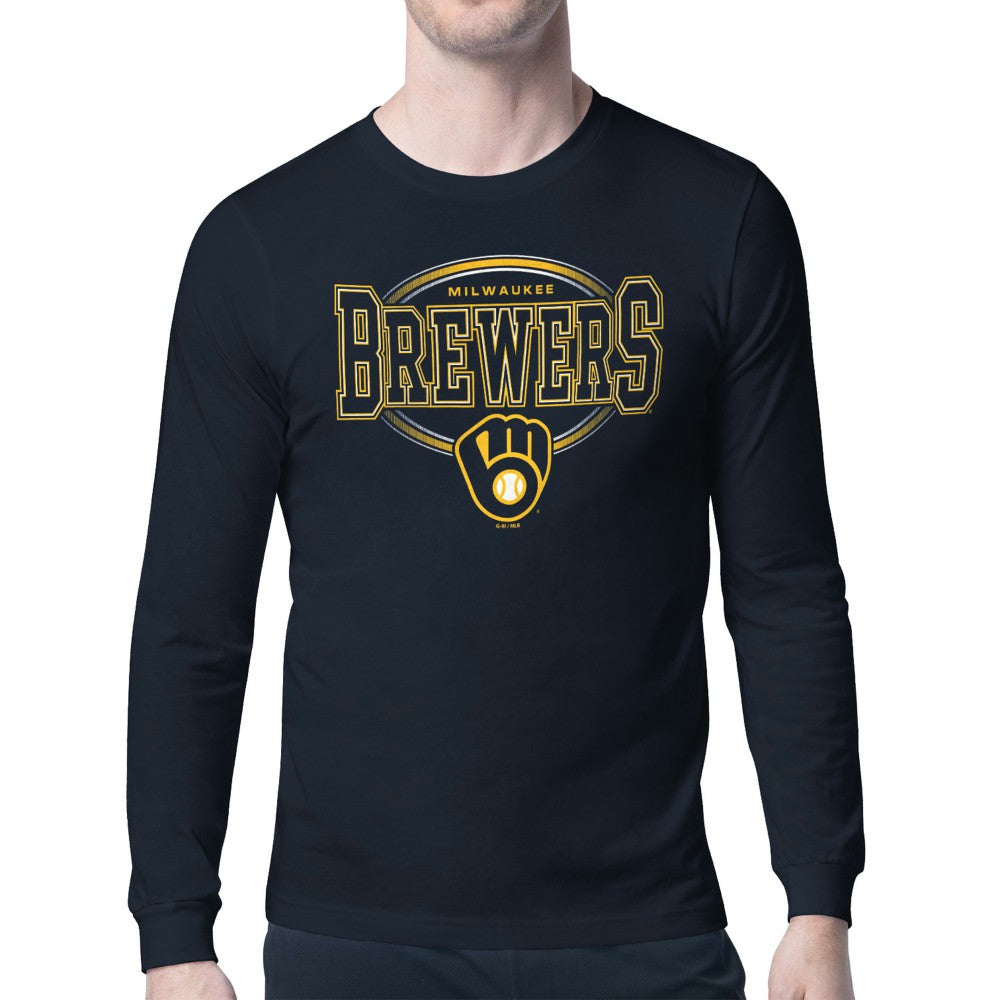 Milwaukee Brewers Starter Team Track Graphic Long Sleeve T-Shirt - Navy T-shirts