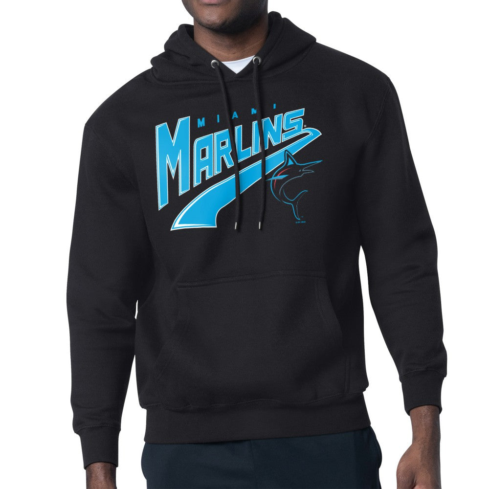 Miami Marlins Starter Modern Tailsweep Fleece Tri-Blend Pullover Hoodie - Black Hoodies