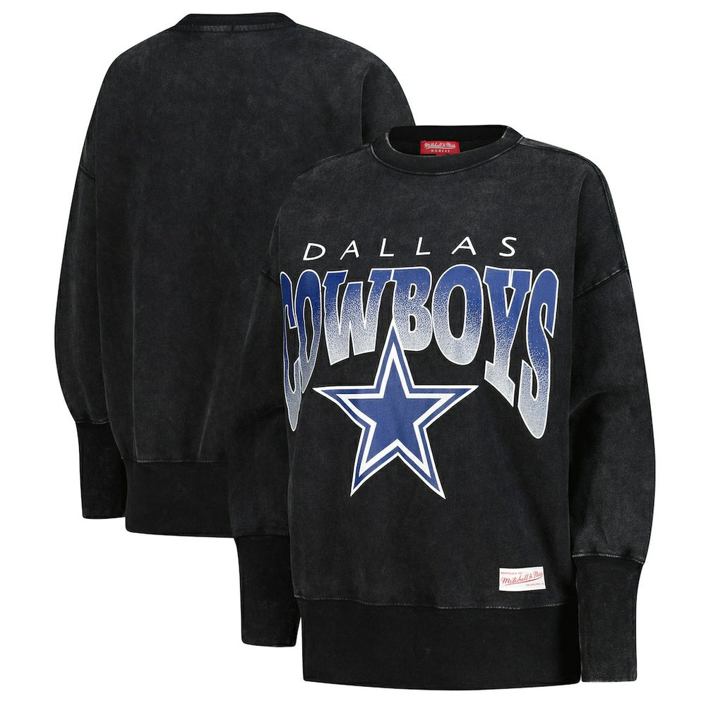 Dallas Cowboys Women's Delineate Mineral Wash Crewneck Sweatshirt Black