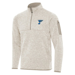 NHL St. Louis Blues Antigua Fortune Quarter-Zip Pullover Jacket - Oatmeal