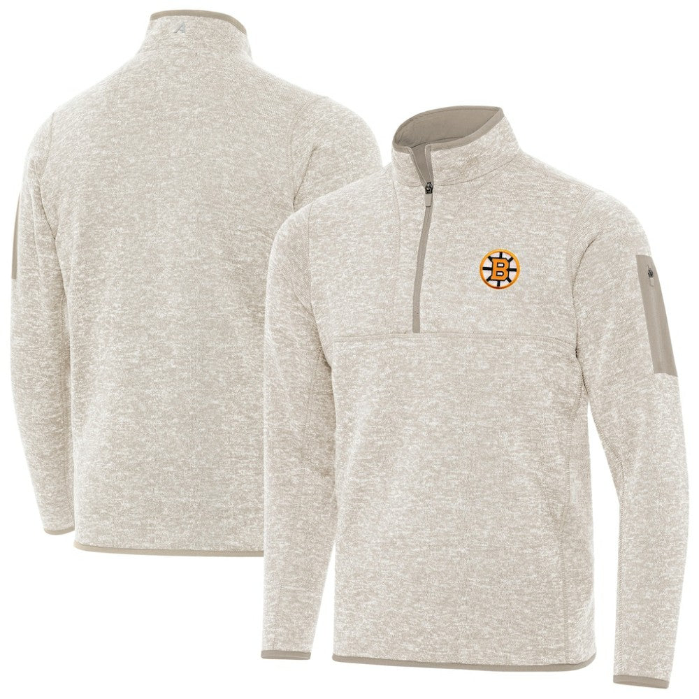NHL Boston Bruins Antigua Fortune Quarter-Zip Pullover Jacket - Oatmeal