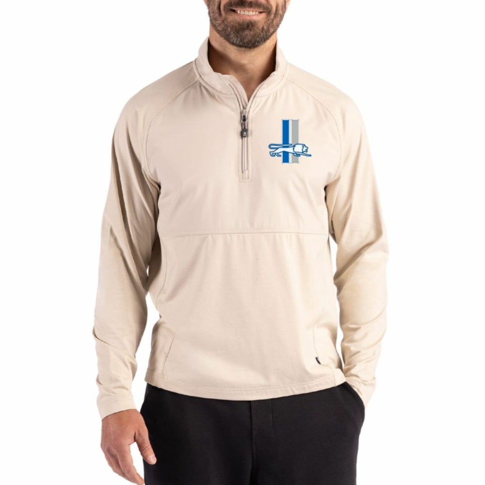 Detroit Lions Cutter & Buck Adapt Eco Knit Hybrid Recycled Quarter-Zip Jacket Light Brown