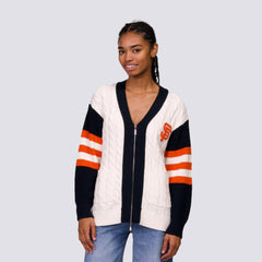 San Francisco Giants Lusso Women's Shyla Knit V-Neck Full-Zip Sweater - Black/White