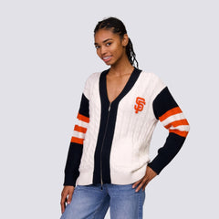 San Francisco Giants Lusso Women's Shyla Knit V-Neck Full-Zip Sweater - Black/White
