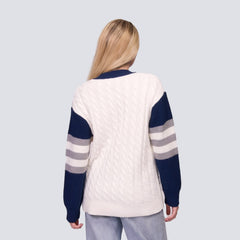 New York Yankees Lusso Women's Shyla Knit V-Neck Full-Zip Sweater - Navy/White
