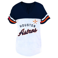 Houston Astros Profile Women's Plus Size Two-Stripe V-Neck T-Shirt - White/Navy T-shirts