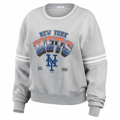 New York Mets WEAR by Erin Andrews Women's Sleeve Stripe Fleece Sweatshirt - Gray Sweatshirts