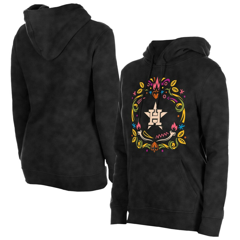 Houston Astros New Era Women's Día de Muertos Mineral Wash Hoodie Sweatshirt - Black Hoodies