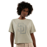 San Diego Padres Starter Women's Rhinestone Sprinkle Boxy Cropped T-Shirt - Khaki T-shirts
