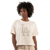Los Angeles Dodgers Starter Women's Rhinestone Sprinkle Boxy Cropped T-Shirt - Cream T-shirts