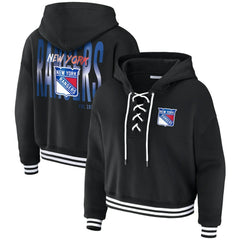 NHL New York Rangers WEAR by Erin Andrews Women's Cropped Lace-Up Hoodie - Black