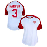 Bryce Harper Philadelphia Phillies Profile Women's Plus Size Name & Number Raglan Henley T-Shirt - White T-shirts