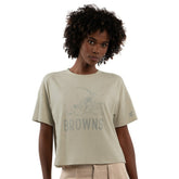 Cleveland Browns Starter Women's Rhinestone Sprinkle Boxy Cropped T-Shirt Khaki