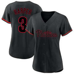 MLB Bryce Harper Philadelphia Phillies Profile Women's Plus Size Player Name & Number Fashion Jersey - Black