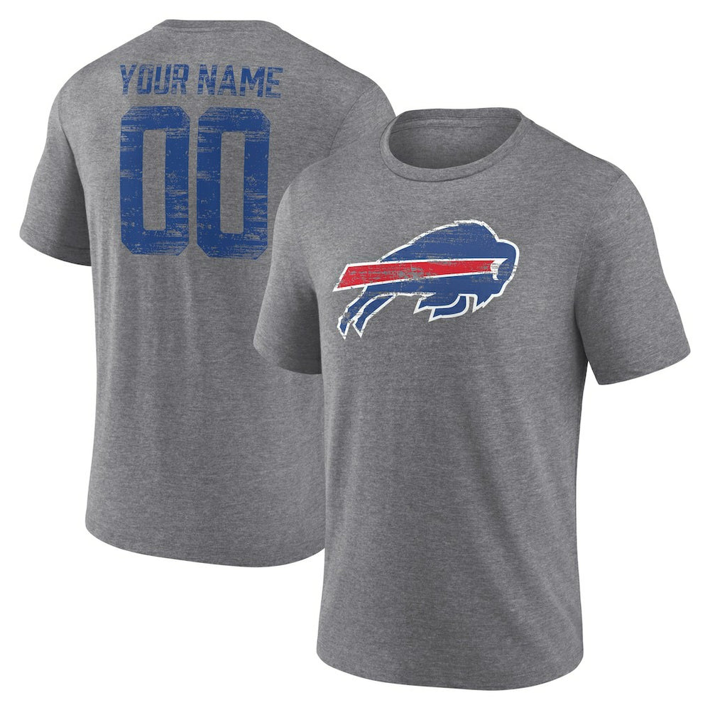 Buffalo Bills Heritage Custom Name & Number Tri-Blend T-Shirt Gray