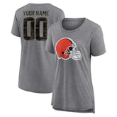 Cleveland Browns Women's Heritage Custom Name & Number Tri-Blend T-Shirt Gray